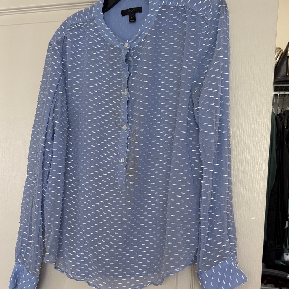 J. Crew Light Blue Blouse with White Dots